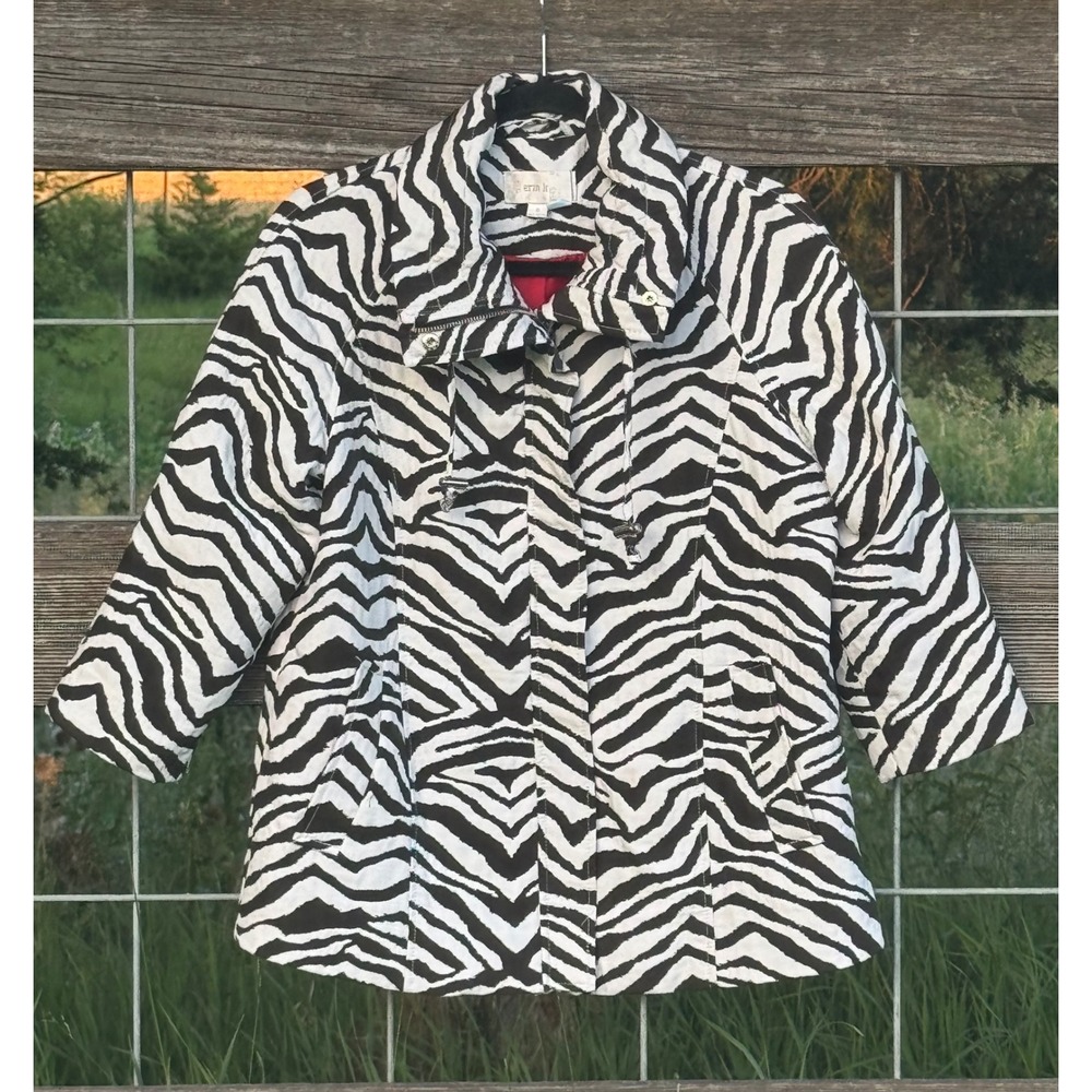 Erin London Zebra Print Quilted Jacket Womens Small Black White‎ Coat